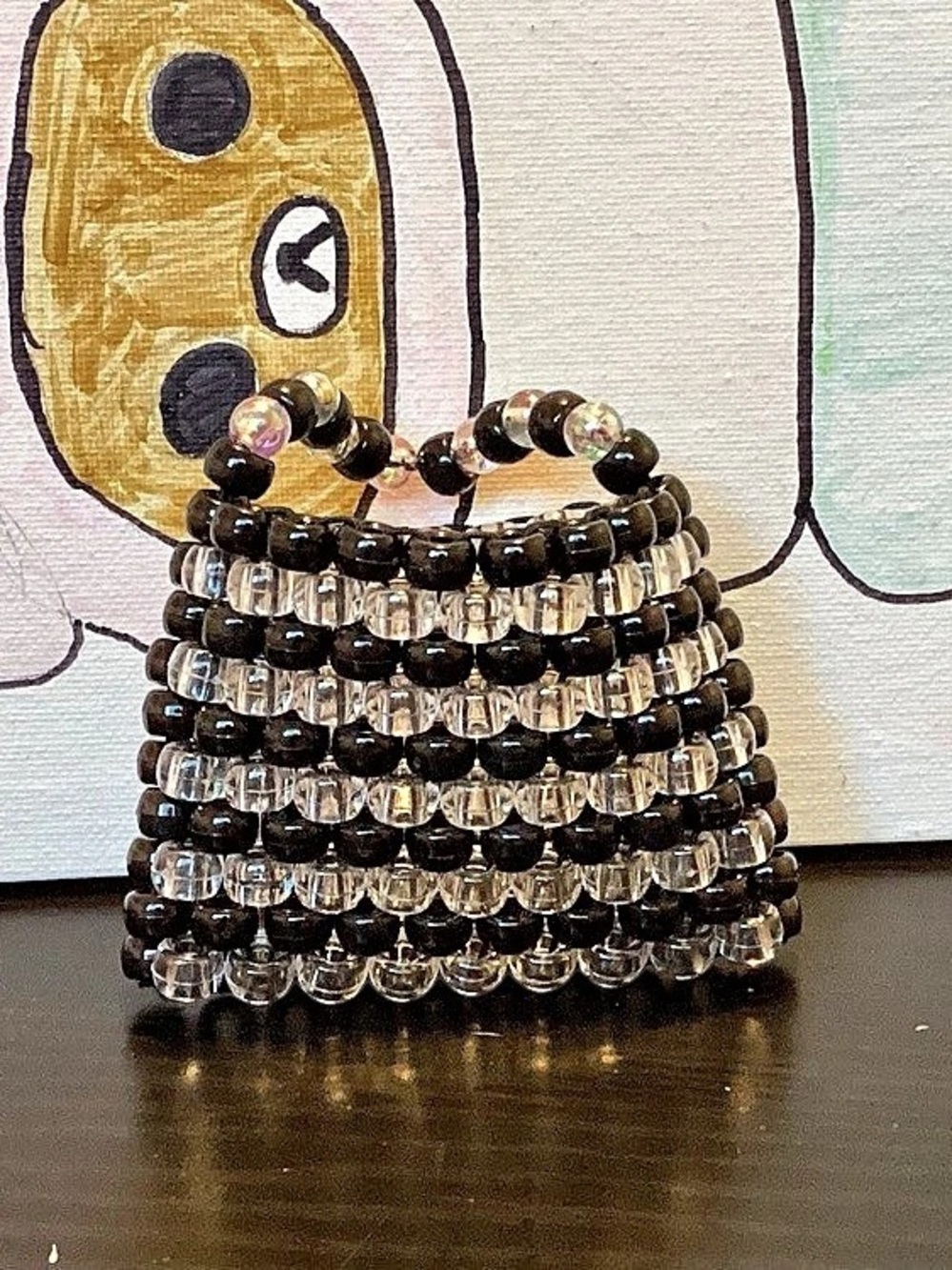 Beaded Stretch Bracelet in Black & Silver